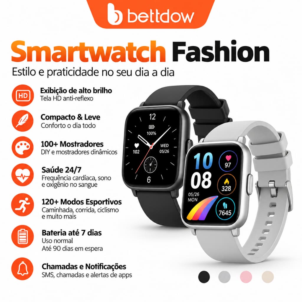Relógio Inteligente BETTDOW Smartwatch 1,83” Bluetooth 5.4 com 120+ Modos Esportivos